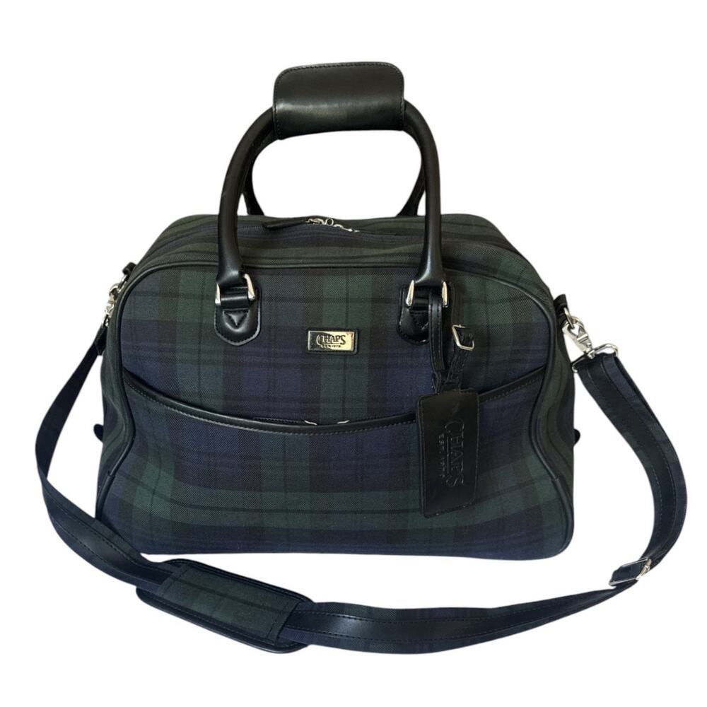 Chaps Ralph Lauren Duffel Clothe Blue Green Plaid Weekender Travel Bag